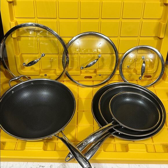 HEXCLAD 7 Piece Nonstick Stainless Steel Frying Pan Set 8 10 12" Lids Wok M $600 - Picture 2 of 10